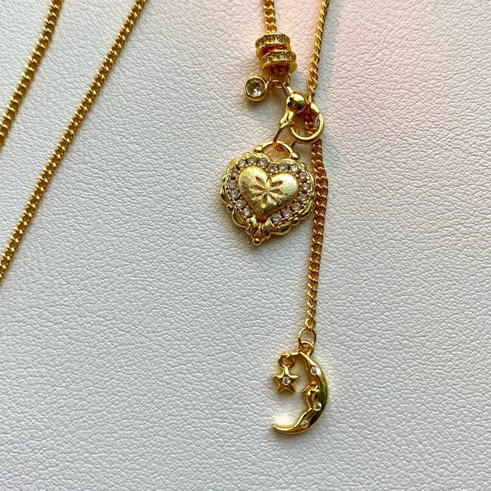 Gold Heart and Moon Pendant Necklace